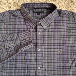 John Varvatos‎ USA Men Sz XL Gray Purple Plaid Long Sleeve Button Up Shirt